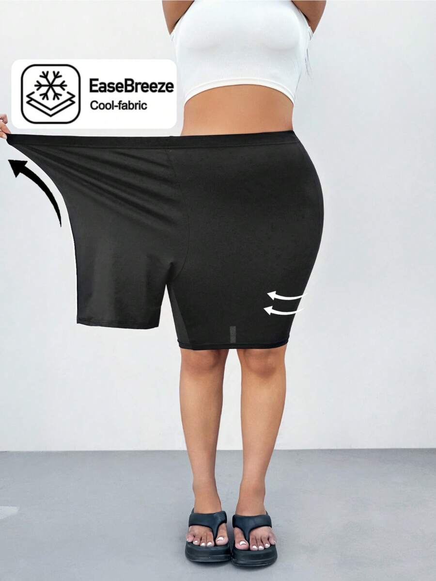 SHEIN EZwear Plus Size Women's Biker Shorts,Black High Waist Short Leggings,Spring Summer Clothes - Black - View 1