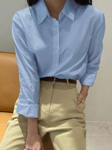 DAZY Women's Solid Color Long Sleeve Business Casual Shirt