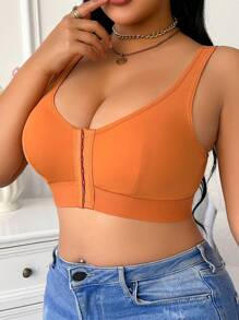 1 buc. Sutien cu închidere frontală confortabilă, de culoare solidă, pentru femei de mărime mare - Portocale - Vizualizare 3