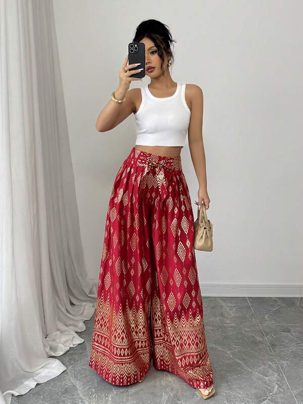 Elenzga Women's 2025 New Model Gold Foil Material Wide Leg Casual Long Pants