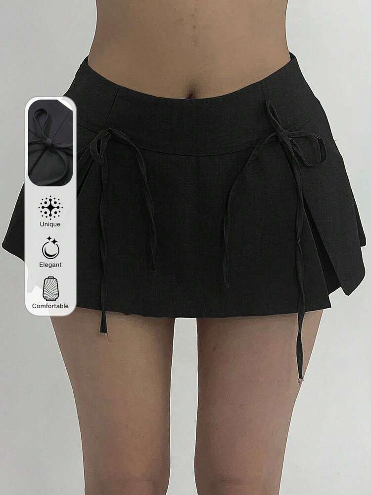 Women's Bowknot Decor Pleated Mini Skirt Y2k