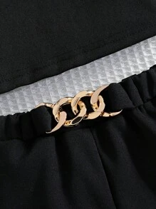 2pcs Set Young Girls Black Fashion Spaghetti Strap Top With Gold Decor Elastic Waist Loose Shorts For Daily,Party,Birthday,Summer Holiday - Black - View 6
