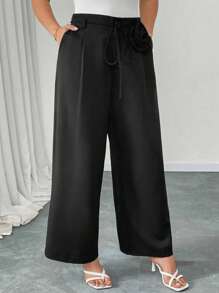 SHEIN Unity Pantalón ancho casual y holgado de unicolor en talla grande - Negro - Ver 3