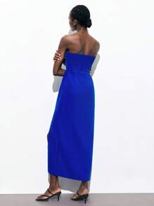 Maija Vestido tubo negro elegante y casual de estilo urbano chic, con la cintura ceñida y decoración dorada redonda, adecuado para festivales de música, vacaciones en la playa, uso casual diario, escapadas románticas en la ciudad, eventos, bodas y graduaciones - azul real - Ver 4