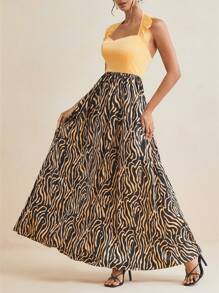 ODELIAR Designer Ruffled Halter Neck Flared Maxi Dress, Concert Outfit, Rave, Prom Dress - Yellow - View 6