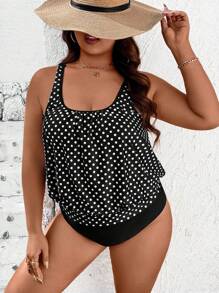 SHEIN Swim Lushore 2pcs Plus Size Women Floral Print Thick Strap Top And Triangle Bottom Vacation Backless Tankini Swimwear