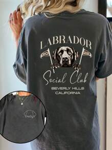 Áo thun cổ tròn in hình chó Labrador Retriever dành cho nữ, Labrador Social Club Elements, Tay ngắn thoải mái và thời trang, phù hợp làm quà tặng cho người yêu chó, dùng được cho mọi mùa - Xám - Xem 1