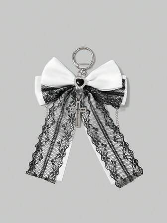 Kawaii 1pc Cute Cross, Pink Bow & Pearl Keychain Bag Charm