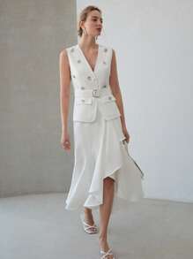 MOTF PREMIUM ASYMMETRICAL RUFFLE HEM SKIRT - White - View 5