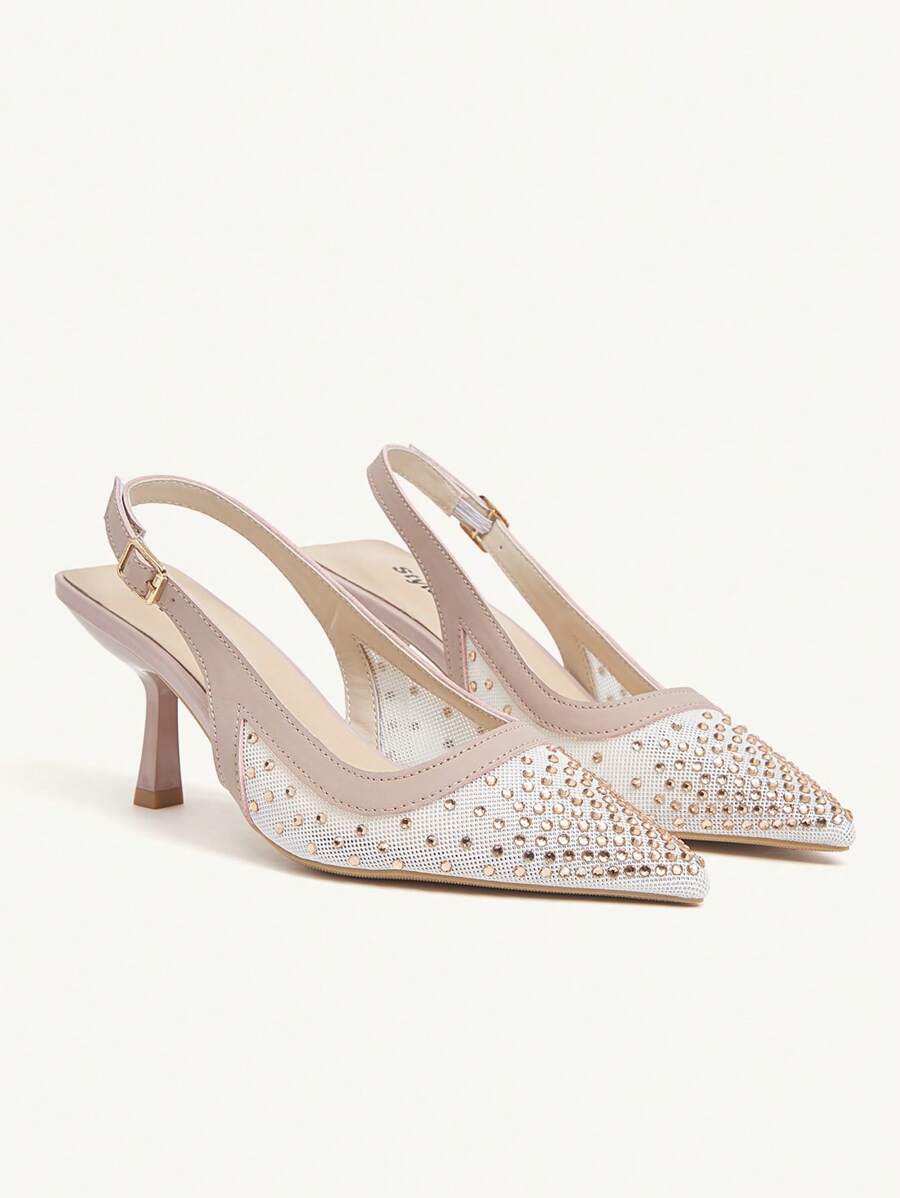 CUCCOO CHICEST Women's Fashion Mesh Rhinestone Elegant French Style Flats - Apricot - View 1