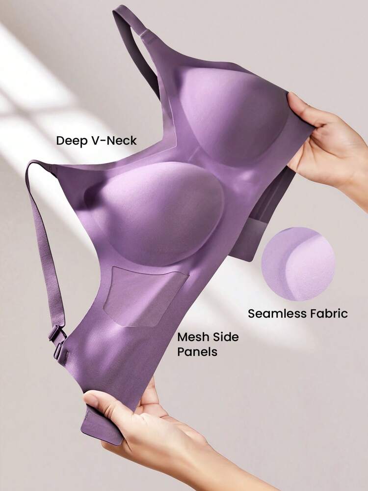 Soutien-gorge sans couture aéré à maintien latéral, en maille respirante, sans fil, avec couverture intégrale, de couleur violet "Dream Curve 2ndSkin". Sous-vêtements "Freedom Bra No Show" confortables et essentiels, convenant également aux adolescentes, jeunes filles et enfants.