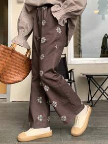 FRIFUL Pantalones acampanados de ajuste ceñido con estampado para mujeres, casuales y elegantes para uso diario - Marrón - Ver 4