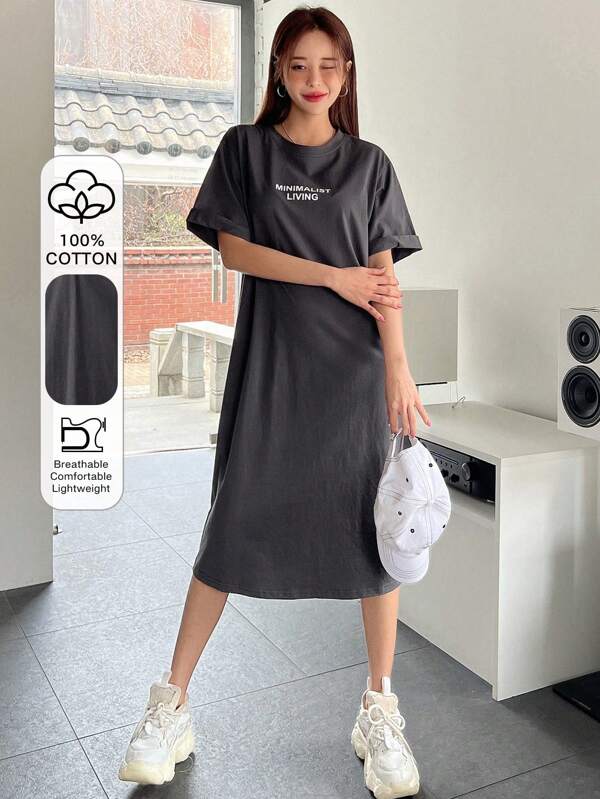 DAZY Letter Graphic Drop Shoulder Tee Dress Sundress