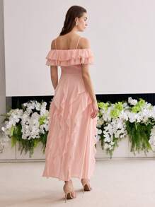 MOTF Soiréza RUFFLE TRIM SPLIT SIDO KLÄNNING - Korallrosa - Visa 5