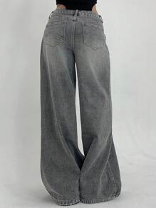 DAZY 女式纯色休闲宽松牛仔裤，带口袋