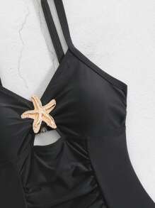 Swim Chiccia Fato de Banho feminino sexy sem costas, peça única, traje de banho casual para festa na praia - Preto - Ver 6