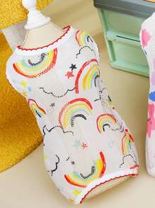 PETSIN Spring/Summer White Cute & Lively Casual Style Cartoon Rainbow Pattern Mesh Breathable Pet Jumpsuits