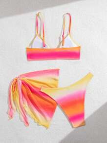 SHEIN Swim 3pcs Women Sunset Gradient Print Sexy Spaghetti Strap Bikini Set, Beach Vacation - Multicolor - View 2