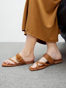 CUCCOO BIZCHIC Women's Summer Casual Versatile Dress With Apricot Color Flat Sandals Spring Break Easter