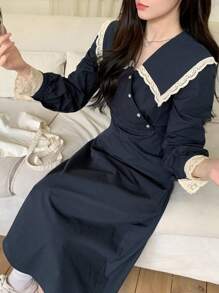 DAZY Women's Colorblock Midi Dress Fall,Winter - Navy Blue - View 6