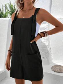 EMERY ROSE 1pc Women's Solid Color Simple Stylish Sleeveless Jumpsuit, Suitable For Summer - Black - View 5