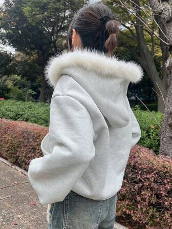 FRIFUL Women Casual Thermal Lined Patchwork Hoodie Sweatshirt, Autumn/Winter Zip Up Jacket