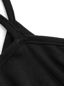 Dazy Petite Plus 大码女式长袖露肩挂脖T恤，黑色，春夏秋季女装 - 黑色 - 查看 8