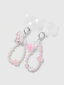 ROMWE Kawaii 2 件精致时尚奢华手工串珠人造珍珠人造水晶夜光樱花透明亮片心形和兔耳吊坠礼品套装带手机绳，适合姐妹、好友、情侣、日常佩戴、节日礼物 - 粉色 - 查看 10