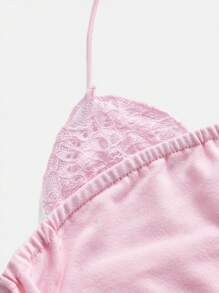 ROMWE Fairycore 女士基本款蕾丝边立领褶饰吊带背心 - 粉色 - 查看 3