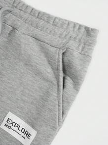 RueChic Men Letter Patched Drawstring Waist Joggers - Grey - View 7