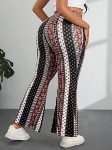 SHEIN PETITE CURVE Pantalones holgados casuales con estampado floral pequeño para mujer de tallas grandes
