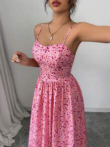 Váy suông dài co giãn in họa tiết hoa lãng mạn Elenzga cho buổi tối hẹn hò thanh lịch - Hồng - Xem 5