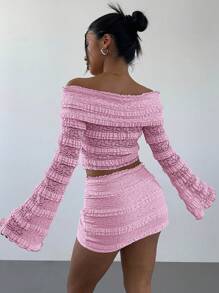 Aloruh Autumn/Winter New Off-The-Shoulder Lace Women Top - Pink - View 2