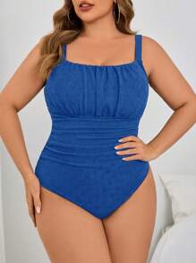 SHEIN Swim Curve 1 件大码女式纯色可调节肩带连体休闲度假泳衣