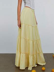 Athîral Women Butter Yellow Button Detail Boho Style Maxi Skirt, Easter - Yellow - View 5