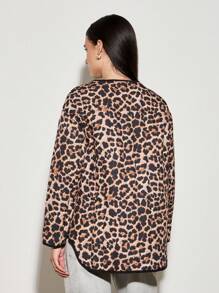 AiiRZ Winter Quilted Puffer Jacket Leopard Print Warm Padded Outerwear High-Neck Zip-Up Insulated Cozy Jacket Fall Fashion Lightweight Thermal Layer - Multicolor - View 2