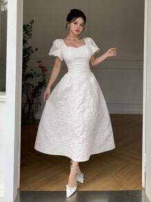 DAZY Đầm ngắn xòe bồng bềnh cho nữ, kiểu dáng tối giản và thời trang, phù hợp cho mùa hè, đầm maxi thanh lịch. - Màu be - Xem 4