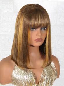 ALL READY WIG 挑染假发 无胶波波头假发 真人发刘海假发 女士真人发蕾丝假发 P4/30 挑染棕色全成品假发 预漂白 预拔 预剪蕾丝融化 4x4 蕾丝闭合 无胶假发 带前发 100% 真人发 9AM HAIR - S4/30 - 查看 9