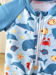 Infant Zip-Up Swimsuit With Adorable Ocean Life Print - Multicolor - View 9