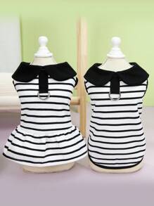PETSIN Black Casual Striped Polo Collar Bow Tie Adjustable Pet Dress, Spring/Summer - Black - View 8