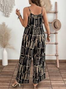 SHEIN Clasi Plus Size Women Geometric Print Sleeveless Loose Flattering Wide Leg Jumpsuit For Summer Vacation - Multicolor - View 5