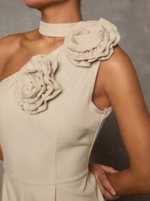 Glamine Sexy Bodycon Off Shoulder Sleeveless Elegant Fashionable 3D Floral Decor Slimming Women Jumpsuit - Apricot - View 4