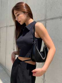 DAZY Polo Neck Crop Tank Top Festival