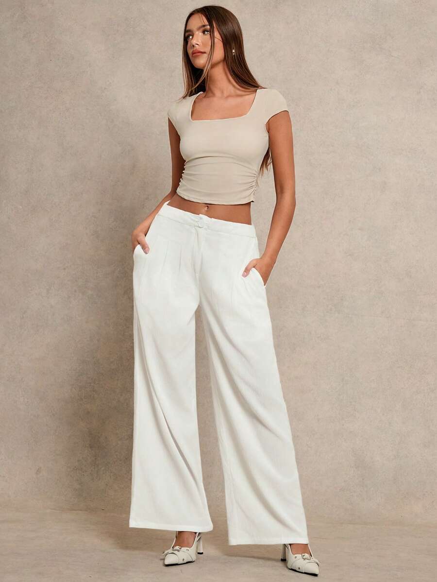 Glamine Women's Casual & Commuting Solid Color Wide Leg Pants,Summer Outfits For Women Fall Cloth For Women