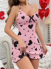 SHEIN Đầm ngủ Babydoll hở lưng cổ chữ V sâu trang trí nơ cho nữ - màu đen - Xem 3