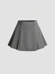 Pariaura High-Waist Gray Pleated A-Line Mini Skirt, Flattering And Anti-Flashing Design - Grey - View 3