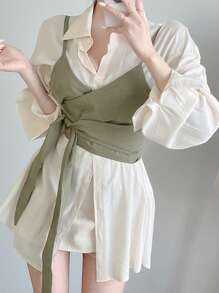 DAZY Women's Summer Solid Color Wrap Cami Tank Top For Layering - Green - View 7