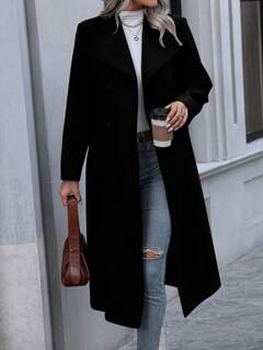 Pariaura Waterfall Collar Double Breasted Overcoat | SHEIN USA