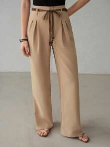 MOTF PREMIUM FOLD PLEATED STRAIGHT LEG SUIT PANTS - Khaki - View 3