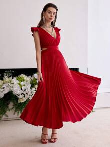 MOTF Soiréza VESTIDO PLISSADO COM DECOTE FINO - Vermelho - Ver 3